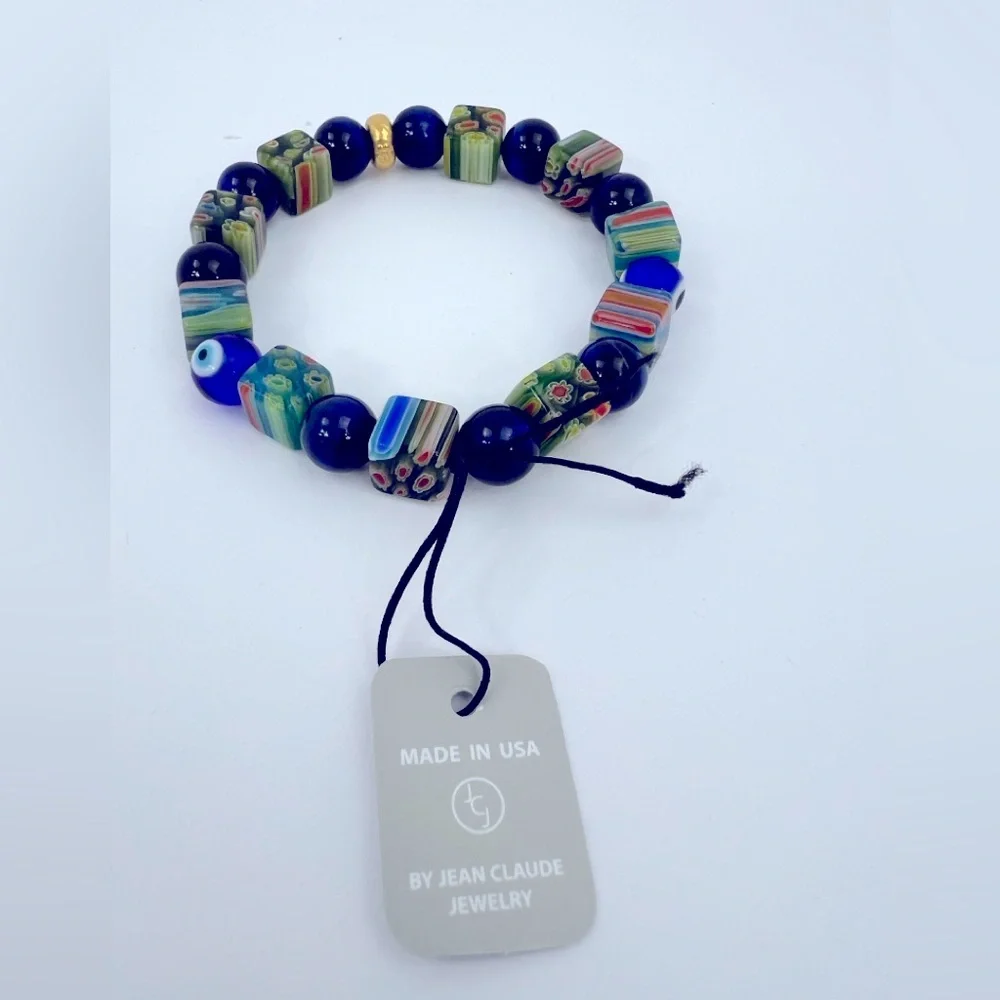 JEAN CLAUDE DEL ARTE MULTICOLOR GLASS 925 STERLING SILVER W/GOLD BRACELET - Picture 6 of 6